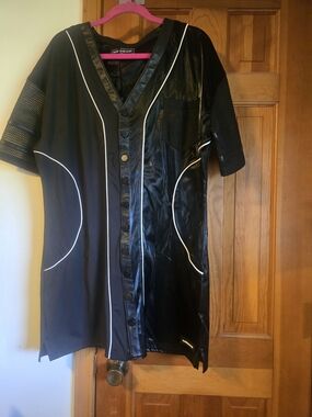 NWT MANIERE DE VOIR Faux Leather Baseball Dress in Black Size 12